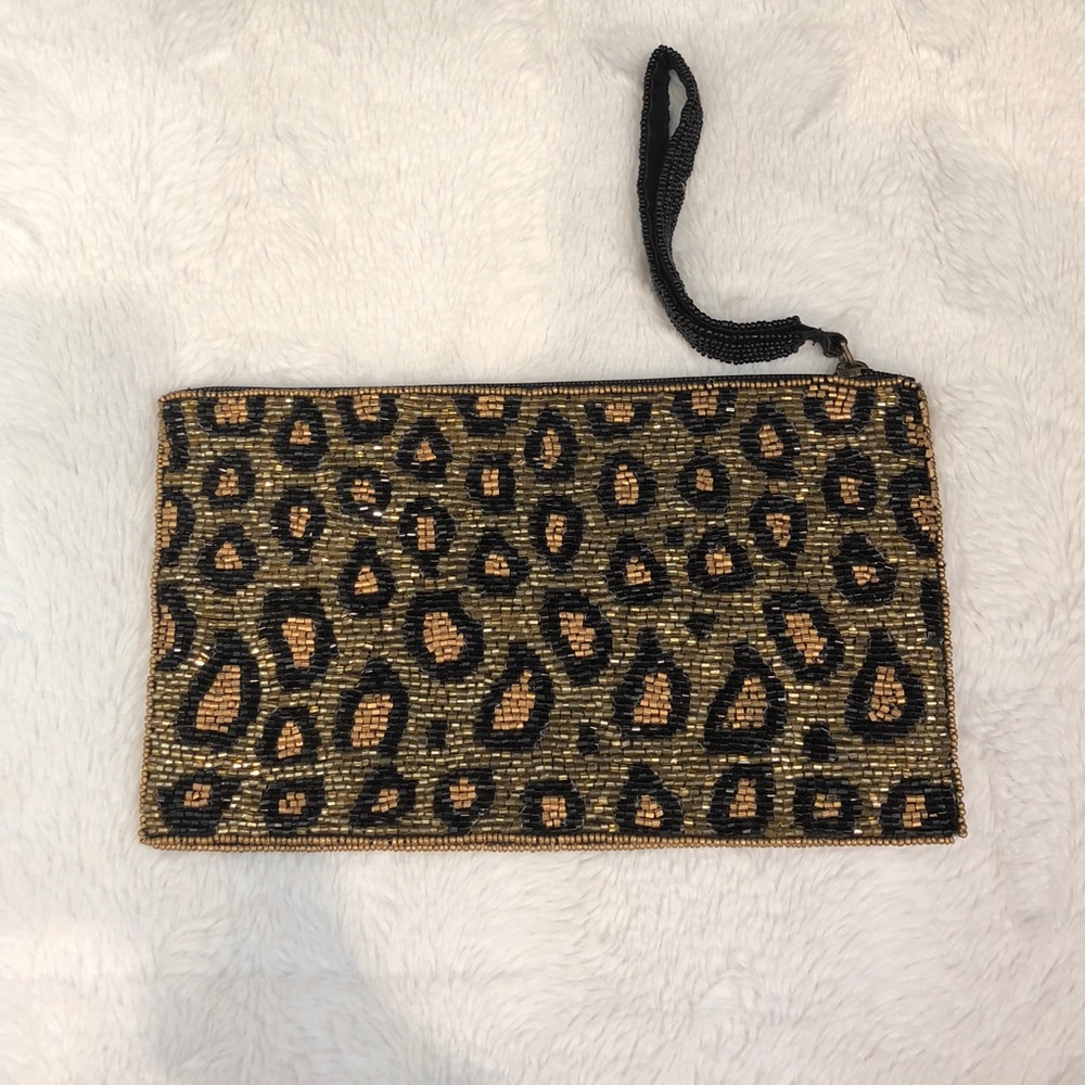 New beaded leopard clutch